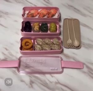 750-900ml Wheat Straw Lunch Box with Spoon Set /2-3Layers Bento Box
