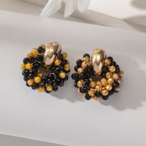 Boho Elegant Crystal Beads Drop Earrings for Women Luxury Geometric Dangle Summer Beach Party Jewelry