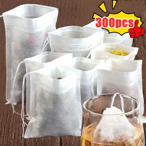 300PCS Empty Teabags String Heat Seal Filter Paper Herb Loose Tea Bag Drawstring Pouch Teabag Empty Unbleached Cotton Non-Woven Tea Strainer Disposable Seal Empty Tea Bag Filter Stop Coffee Filter Bag