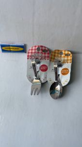 SENDOK GARPU ANAK BAYI BALITA BELAJAR MAKAN FULL STAINLESS STEEL FOOD GRADE TANPA KARET FOOD TOOL