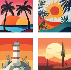HUACAN 4PCS Painting By Numbers Lighthouse Landscape Coloring By Numbers Sunset Seaside Drawing Pictures On Canvas Art