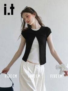 Faux Two Piece Summer Knit Short Sleeve T-Shirt