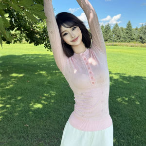 YUEZHONGWEI | French Lace Pink Round Neck Long Sleeve Sweater
