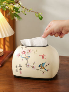 Chinese Style Traditional Tissue Box Ceramic Paper Extraction Box Tissue Storage Coffee Table Ornament Decoration Flowers and Birds Tissue Box Living Room