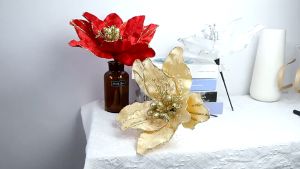 33cm Xmas Flowers Set Big Size Glitter Poinsettia Flower Ornaments Glittering Home Decor DIY Xmas Tree Decoration For Wedding Favors Indoor Home Decor