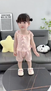 AILEBE Kids Baby Girl Skirt Sleeveless Terno Suit Set Plaid Vest Butterfly Suspender Short Outfit 0-4y