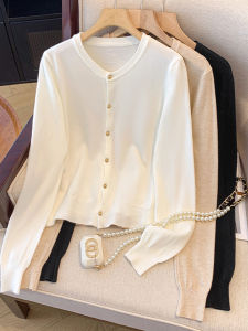 Áo Len Cardigan Dệt Kim Dài Tay Cổ Tròn Thanh Lịch Cho Nữ Mùa Xuân Thu Phong Cách Pháp Áo Khoác Ngoài Áo Len