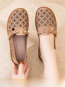 SHIPAILUO | Leather Soft Bottom Anti-Slip Comfortable Summer Sandals For Middle-Aged And Elderly Women Casual Low Cut Flat Heel Shoes