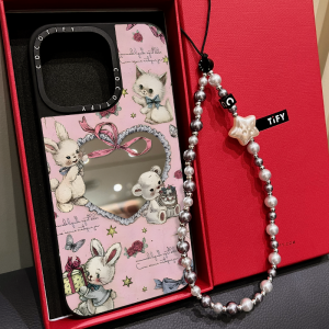 Cute Mirror Protection Phone Case Vintage Oil Painting Rabbit Cat Design Magnetic Absorption Compatible with  13 14 15 pro Max