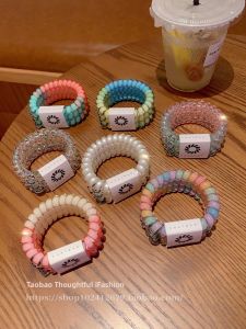 Colorful Dopaamine High-End Phone Cable Hair Ties Seamless Rainbow Gradient Hair Accessories for Girls Elastic Cute Bowties