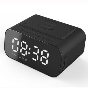 Brifit Rechargeable Digital Clock FM Bluetooth Speaker Music Clock With Backlight 3 Brightness Levels 3 Playback Modes Microphone Hands-free Function For Home Bedroom Office Decor