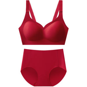 AIMO | Red Lingerie Set Snake Year Womens Bra And Panties Underwear Set Bridal New Bride Gathered Bra Small Chest Nylon Material