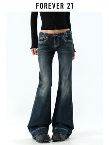 Forever 21 American Retro Low Waist Bell Bottom Jeans Womens Slimming Long Pants Deep Blue Casual Wear Autumn New Style