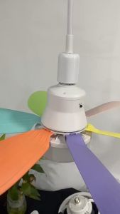 Ceiling Fan with Lights and Remote 2 IN 1 Colorful Ceiling Fan Mini Ceiling Fan E27 Modern Design 3 Color Silent 6 Blades Timer Crystal Lamp Shade for Room Study Offices Bedroom