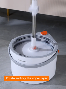 Joybos M19Plus Self-Washing Spin Mop 3 Removable Replacement Heads 6 Mop Cloths White Rotating Flat Plate 360 ​​Degree Rotating Cleaner with Turbo Rinse Bucket