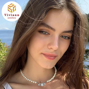 Viviann Original Jewelry Chain Vintage Crystal Zircon Planet Saturn Pearl Choker Necklace For Women Female Couple Saturn Pendants Necklace Pearl Chokers Necklace Woman Planet Bridal Wedding Necklaces