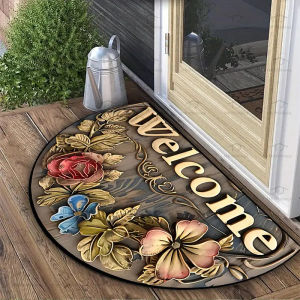 VIKAMA American Country Facecloth Semicircular Embossed Floor Mats Non-Slip Entrance Door Mats Home Decoration