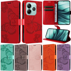 Luxury Big Butterfly Case For Xiaomi Mi 14 15 Pro Poco F5 Pro X6 Pro C65 F6 Pro M6 4G X5 Pro 5G Retro Wallet Card Slot Leather Flip Stand Skin Protect Cover