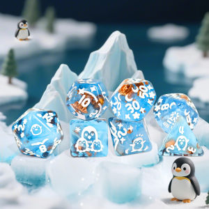 7pc/set DND Cute Penguin Pattern Resin Dice Set for Dungeons and Dragons Games Accessory