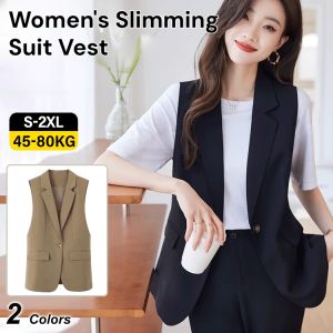 [Goddess Style] Womens Suit Vest Korean Slimming One Button Blazer Vest with Waist Cinching Gentle Temperament