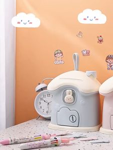 Con heo đất ngôi nhà nhỏ dễ thương với nhãn dán 3D khóa mật khẩu hoạt hình đồng xu hoạt hình hộp tiết kiệm tiền xu tự động heo đất hình vuông dễ thương có chìa khóa trang trí chìa khóa quà tặng trẻ em cho bé gái