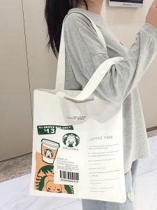 Womens Canvas Tote Bag Large Capacity Commuter Shoulder Bag Zipper Closure Casual Style Printed Pattern Soft Material