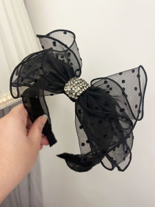 Retro Polka Dot Butterfly Knot Hairband Womens Elegant Simple Diamond Glitter Hairband Korean Summer New Style Hair Accessories