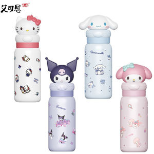 Sanrio Thermos Cup 400ml ถ้วยฟางการ์ตูนสแตนเลสพร้อมเชือกยก Hello Kitty My Melody ขวดน้ําเด็กแบบพกพา