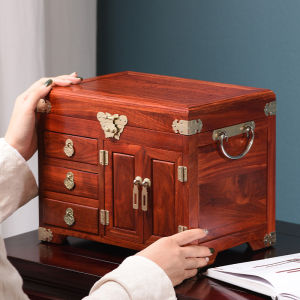 Chinese-Style Mahogany Jewelry Box Pterocarpus Santalinus Solid Wood Vanity Box Treasure Chest Tenon Earrings Wedding Gift Storage