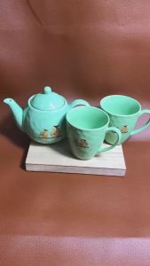 [Hàng Hiếm Japan 100% New] Full Bộ Ấm Trà + Ly Vẽ Cú May Mắn Xanh Ngọc