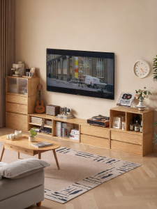 YUANSHI YUANSU | Real Wood TV Stand with Storage Oak