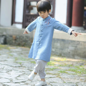 Tang Suit Boys Long Shirt Childrens Spring and Autumn Chinese Style Childrens Clothing Chinese Improved Ancient Costume Baby Retro Ethnic Style Clothing