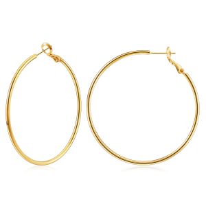 18K Gold Plated Large Hoops Earring Lightwight Gold Hoop Earrings for Women 316L Surgical Steel Post Lightweight Hypoallergenic