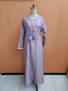 maxi long dress wanita pink XL lengan panjang gamis santai