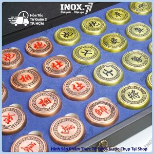 Bộ cờ tướng kim loại đặc ruột hộp da pu cao cấp size 50mm - 217