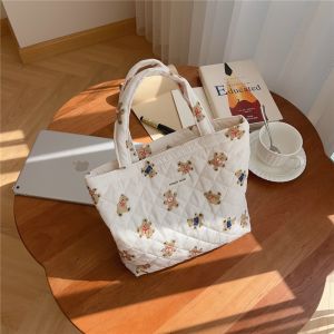 K-style Cute Bear Quilted Small Cloth Bag Satchel Walking Small Bag Strap Baby Travel Bag Mummy Bag Outing Small Bag