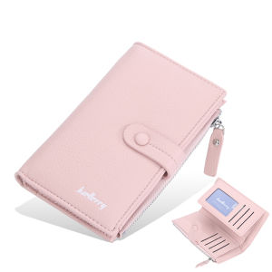 Baellerry | Baellerry Ladies Long Wallet 3-Fold Fashion Coin Purse with Phone Holder Button Clasp Bank Card & ID Card Storage Holder