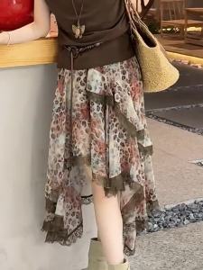 MANMI | Vintage Irregular Print Flared Mid Skirt