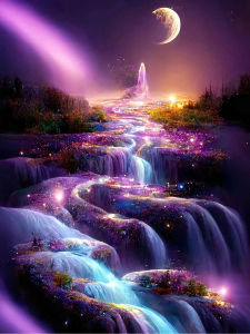 Huacan DIY Diamond Painting New Moon Starry Sky Waterfall Diamond Mosaic Landscape Complete Kit Decorative Paintings