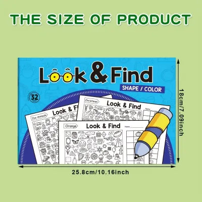Look &amp Find Visual Puzzle Book for Kids with Color &amp Shape Search Activities - Interactive Educational with 50+ Hidden Objects