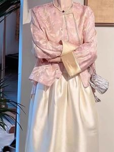 Elegant Chinese Style Cheongsam Set with Button Design Lightweight National Fashion Top And Half Skirt for Women