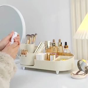 กล่องเก็บเครื่องสำอาง กล่องเก็บแปรงแต่งหน้า ชั้นเก็บเครื่องสำอาง หมุนได้ ความจุขนาดใหญ่