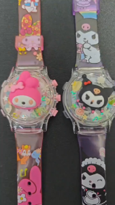 Jam Tangan Anak Tali Rubber Boneka Putar Karakter Sanrio dengan Musik & Lampu Jam Spinner Boneka -ZS
