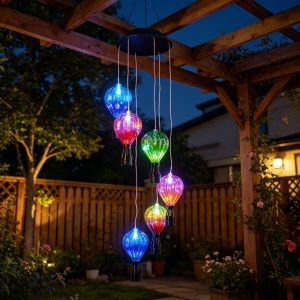 1PC 6LED Solar Wind Chime Light LED Outdoor Color Hot Air Balloon Shaped Light String Used For Garden And Courtyard Decoration