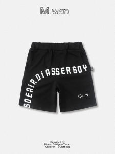 Boys Summer Casual Short Pants Thin Five-Point Sports Clothes Baby Fashion Letter Print Cotton Blend Fabric mid Waist Elastic Belt