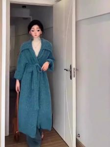Elegant Long Knitted Mohair Sweater Coat Womens Autumn Winter Thickened Robe Coat Turn-down Collar Open Cardigan Korean Style