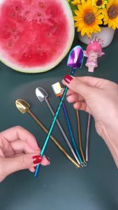 Set 2 Muỗng Inox có ống hút thìa cute muỗng cà phê an toàn thìa cafe dụng cụ pha cà phê