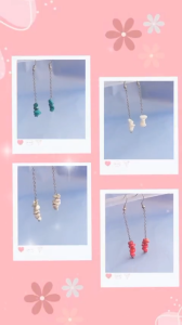 Bông tai thả dài tòn ten chùm đá dễ thương xinh xắn thời trang giá rẻ