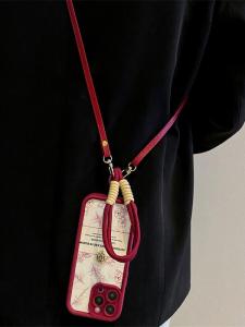 Red Wine  Tea Flower Phone Case Womens 3D Protective Cover Leather Texture Compatible with  17 pro 16 pro Max 15 pro Max