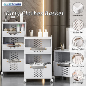 JustLiving 2/3/4 Tier Laundry Baskets Bathroom Storage Clothes Rack Bakul Baju Bakul Dobi Dirty Cloth Basket Washing Clothes Storage Toy Basket Storage Bag Trolley Cart Hamper Bathroom Storage Basket With Wheel